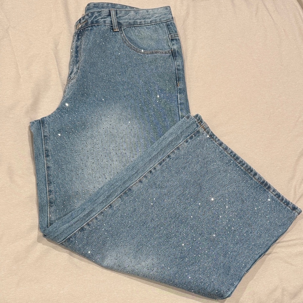 Sparkling Blue Wide Leg Jeans